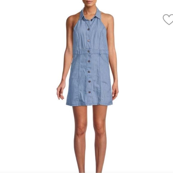 Free People Sami Point Collar Mini Denim Dress - Picture 1 of 13